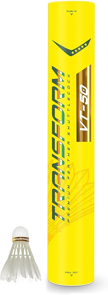 Transfrom VT - 50 Premium Feather Shuttlecock , Speed 76 , White | Pack Of 1 , Cork - Natural