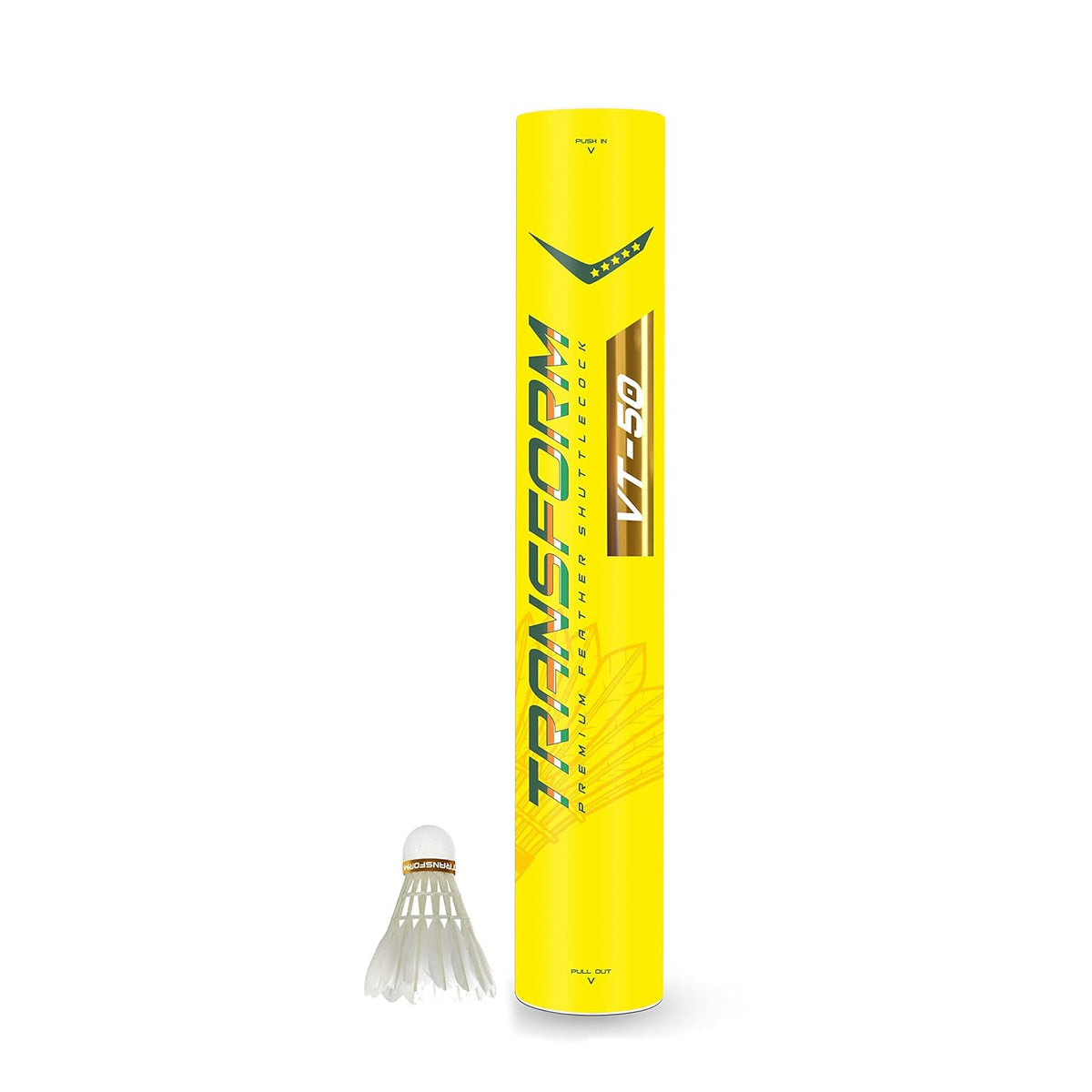 Transfrom VT - 50 Premium Feather Shuttlecock , Speed 76 , White | Pack Of 1 , Cork - Natural