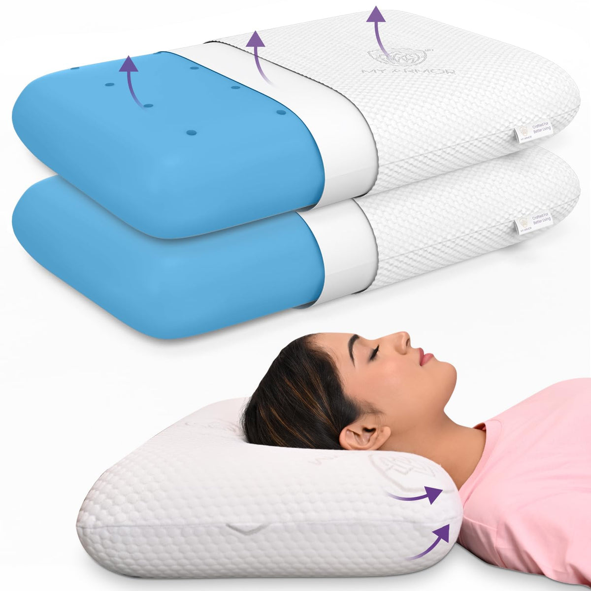 Cooling Gel Memory Foam Pillows, Thick Pillows, King Size - 5 Inches | Orthopedic Pillow, With Removable Washable Cover | Portable, Lightweight, Adjustable Pillows - Pack Of 2
