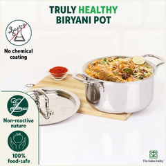 Triply Stainless Steel Stock Pot Or Casserole With Steel Lid | Very Small, 20cm, 7.8 Inch, 2.1 Liters, 1.3 Kg - Induction Friendly, Nonstick 3-Layer Body, 100% Pure & Toxin-Free