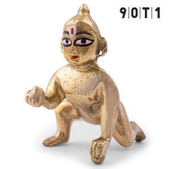 Laddu Gopal Idol, Petal Ke Laddu Gopal, Thakur Ji, Gold, Brass, Size - 4 X 2 Inches, Medium, Bal Gopal Idol, Lord Krishna, For Pooja Room, Home Décor, Handmade Statue, Krishna Murti