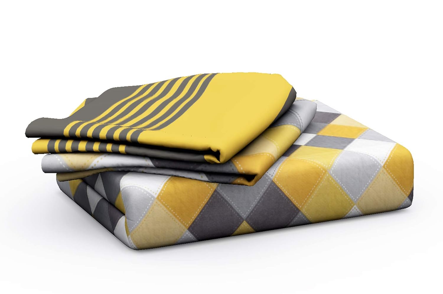 Single Bedsheet With 1 Pillow Cover - Yellow & Grey | Color Fade Resistant Bedsheet | Ideal For Hotel, Guest House | 55 X 88 Inches, Bedsheet