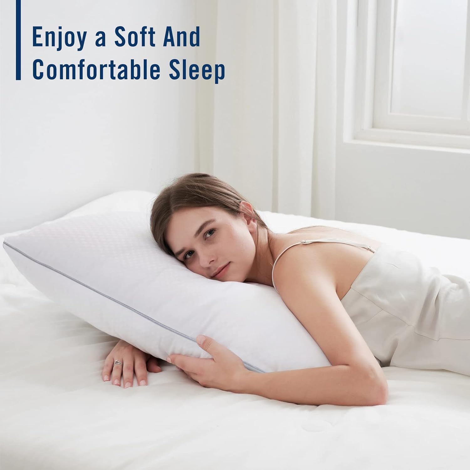 Bed Pillows For Sleeping, Queen Size Pillows, Down Alternative Filling, White | Pillow For Back, Stomach & Side Sleepers Grey, Comfortable-Durable | Luxury Fabric, Machine Washable - Set Of 2
