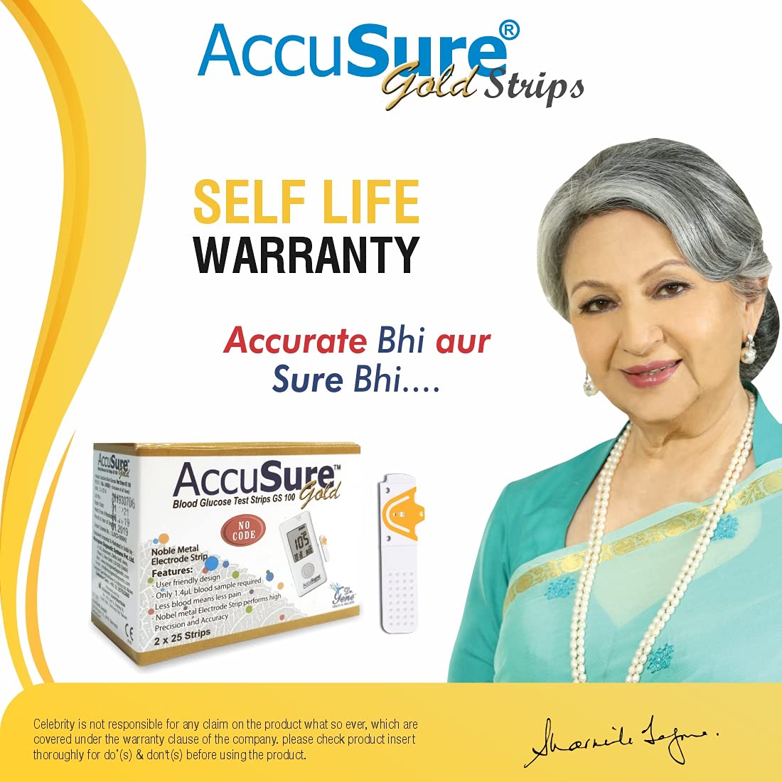 AccuSure Gold Blood Glucose Test Strips - Pack Of 2 X 50 Glucometer Strips