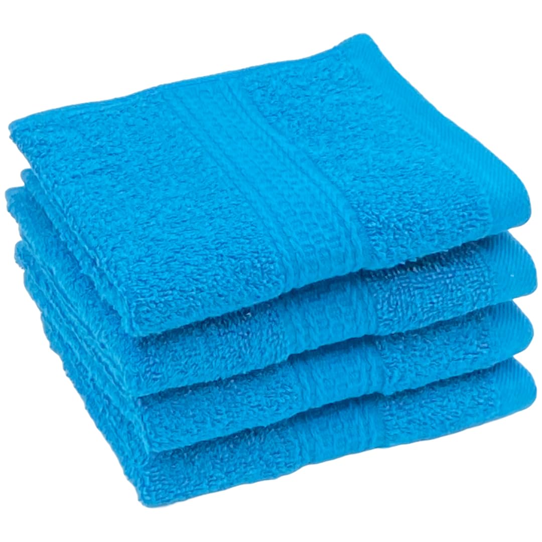 Patpug 100% Indian Ultra Soft Cotton Face Towel 500 Gsm | Napkin, Baby Face Towel, For Facewash, Gym, Travel, Hanky (Turquoise Blue) | Pack Of 4