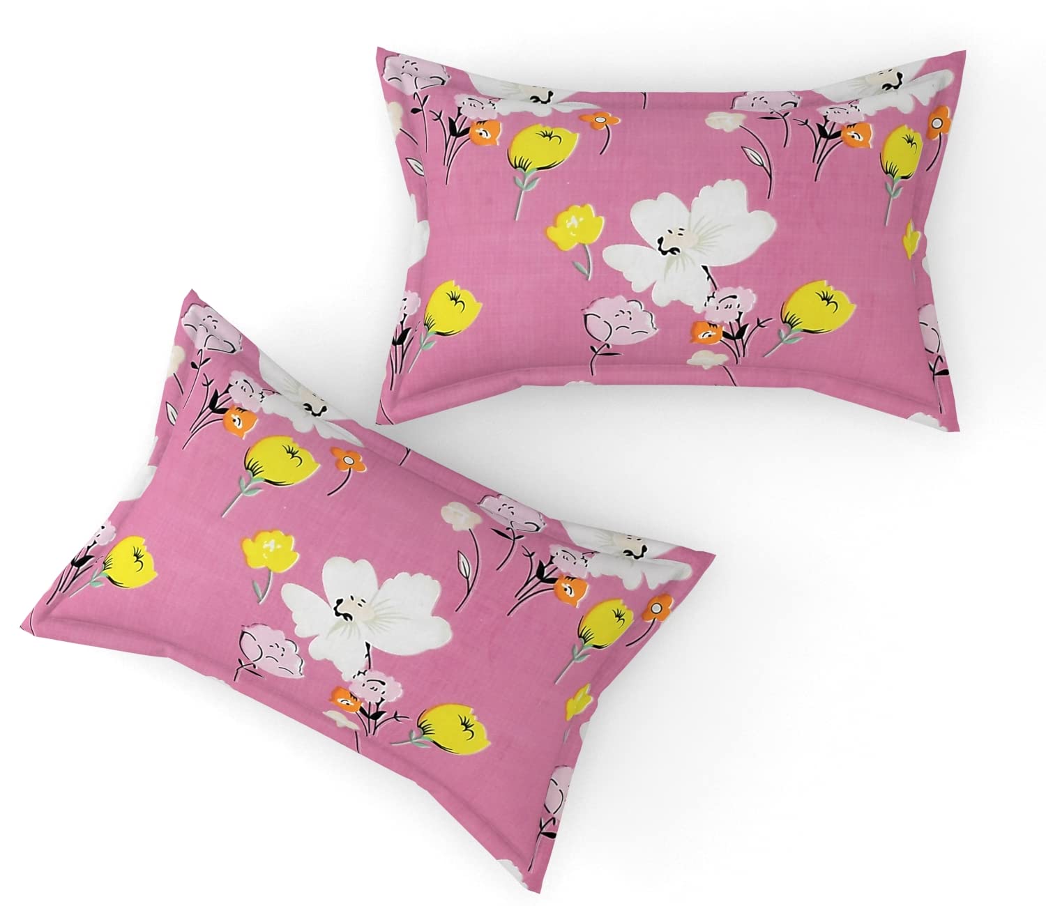 King Size Bedsheet With Two Pillow Cover (Size - 78 X 72 Inches, Pink & White) | Elastic Fitted Floral Bedsheet | Best For Festival Gifting