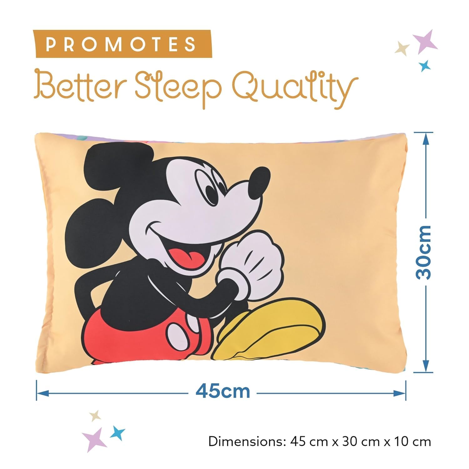 Kids Pillow, For Boys & Girls, Disney Mickey - Yellow - 12 X 18 Inch | Soft Microfiber Cushion & Pillow Filler For Sleeping Toddlers | Gentle Neck & Head Support For Comfort - Pack Of 3