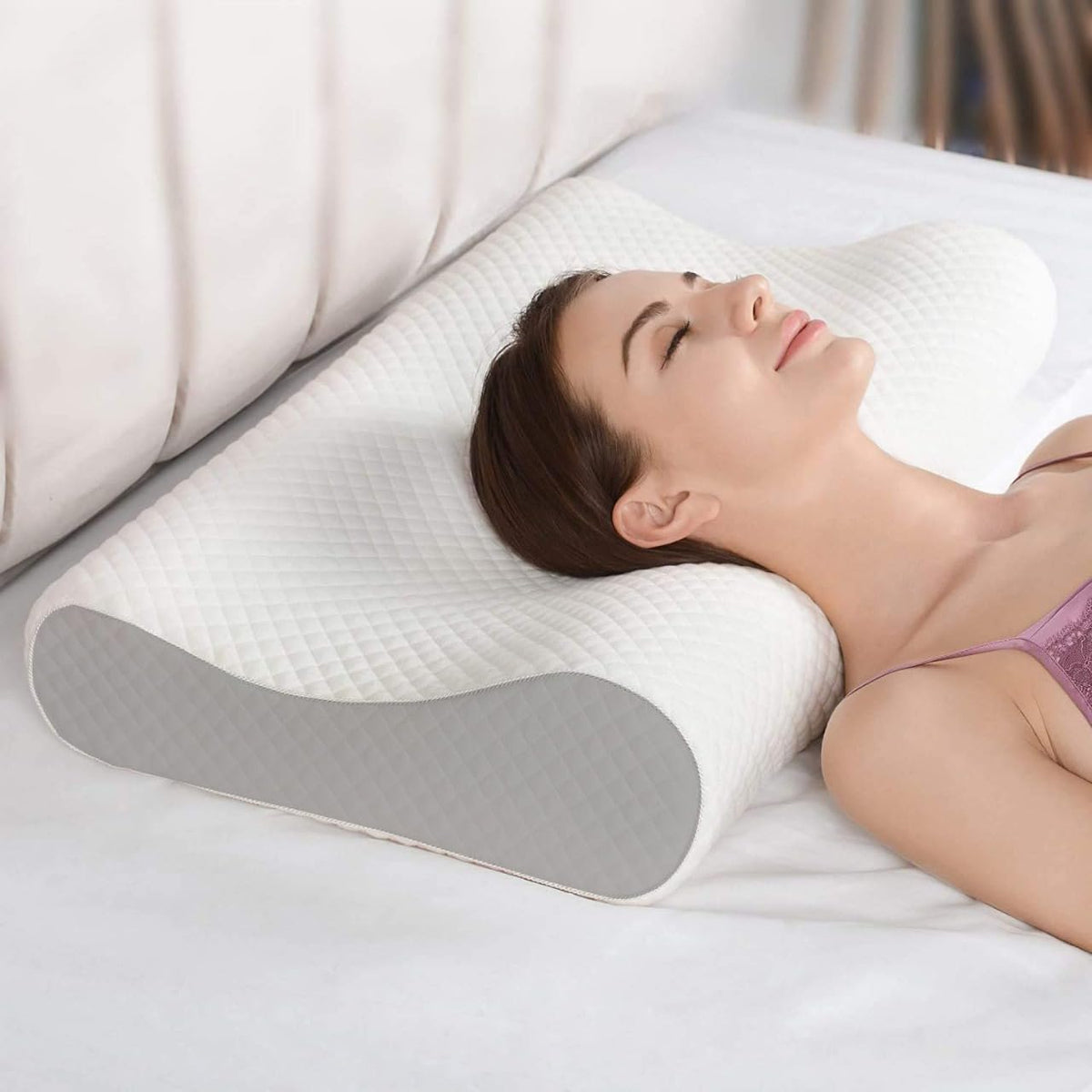 Orthopedic Memory Foam Pillow, Cooling Gel Pillow, White & Grey, Standard Size - Sf 1 | Neck & Back Support, Pillow For Sleeping, Bed Pillow | Comfortable, Adjustable, Soft Pillow