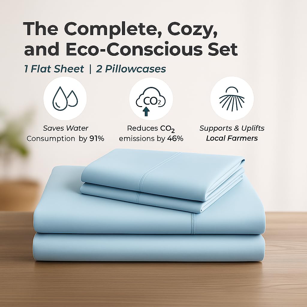 Double Bedsheet For Queen Size With 2 Matching Pillow Cover - 90 X 100 Inches, Sky Blue | Breathable & Durable, Soft Touch & Perfect For All Seasons