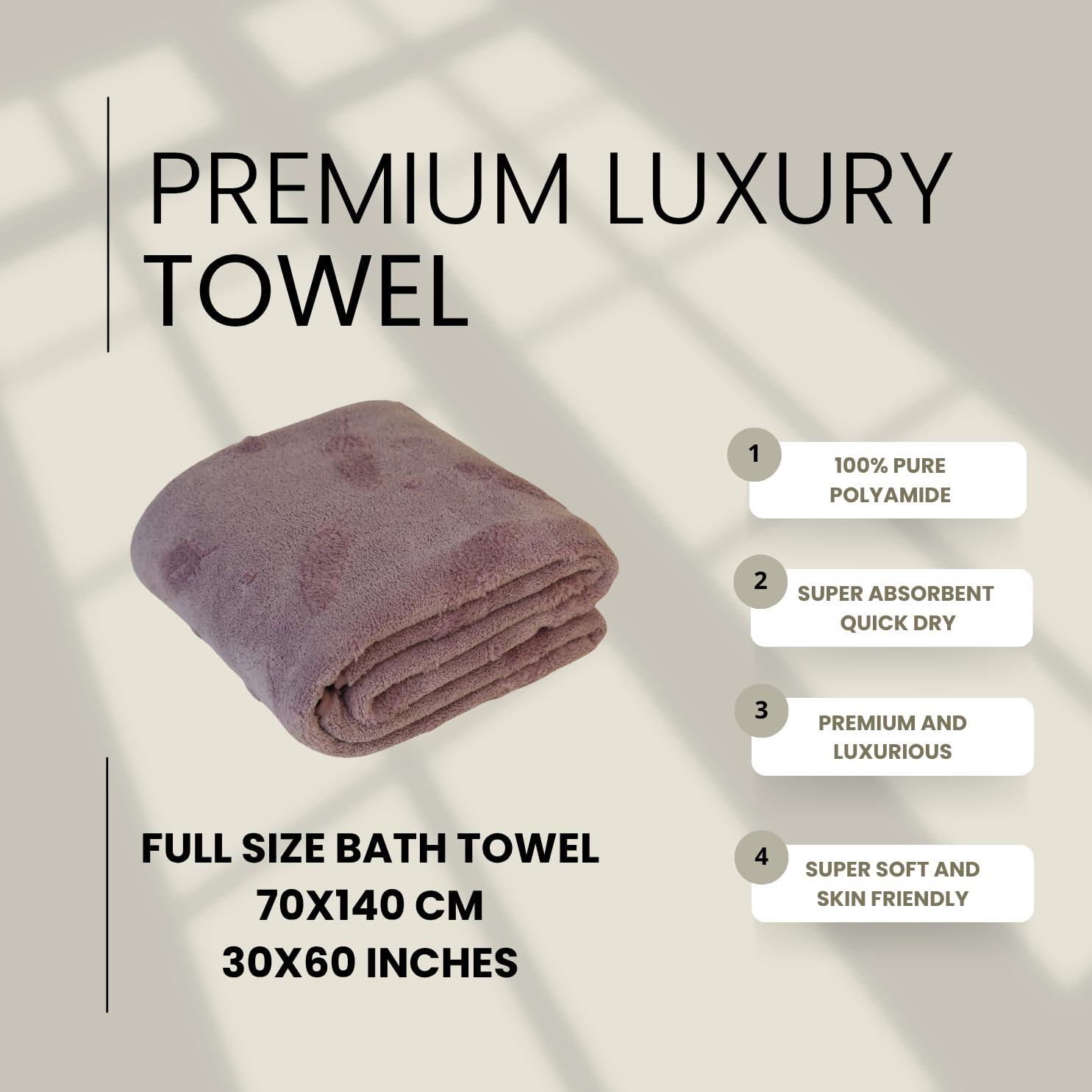Hanker Ultra Luxury Bath Towel 500 Gsm | Super Soft On Skin, Luxurious Fabric, Pure Polyamide (Purple Bliss Feather Pattern)