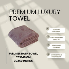 Hanker Ultra Luxury Bath Towel 500 Gsm | Super Soft On Skin, Luxurious Fabric, Pure Polyamide (Purple Bliss Feather Pattern)