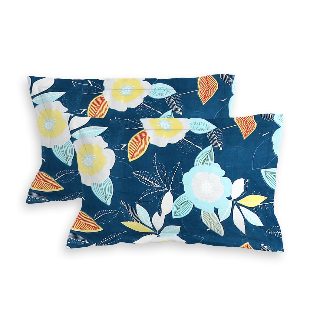 Presents Bedsheet For Double Bed With 2 Pillow Covers | Size - 90 X 100 Inches, Blue & Yellow | Light Weight, Suitable For All Seasons & Easy To Wash
