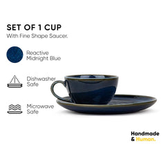 Ceramic Coffee Cup Saucer Set - Blue Green, 250ml, Ceramic Mug With Glossy Finish | Mug For Coffee - Ceramic Coffee Mug | 1 Cup + 1 Saucer - Microwave Safe