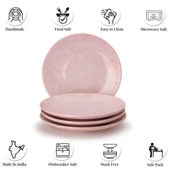 Reactive Hand Glazed Ceramic Stoneware Quarter Plates Set Of 4 - 7.4 Inch, Pastel Pink | Hand Painted, Stoneware - Dinnerware | Scratch Resistant, Microwave & Dishwasher Safe