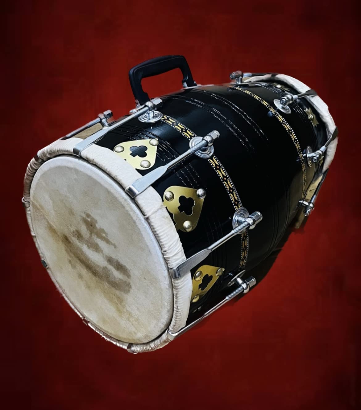 Professional Classical Dholak Nut & Bolt With Bag & Belt Also - Black | Perfectly Symmetric Round Dholak - Dholak For Festival, Wedding, Satsang | Very Easy To Tune