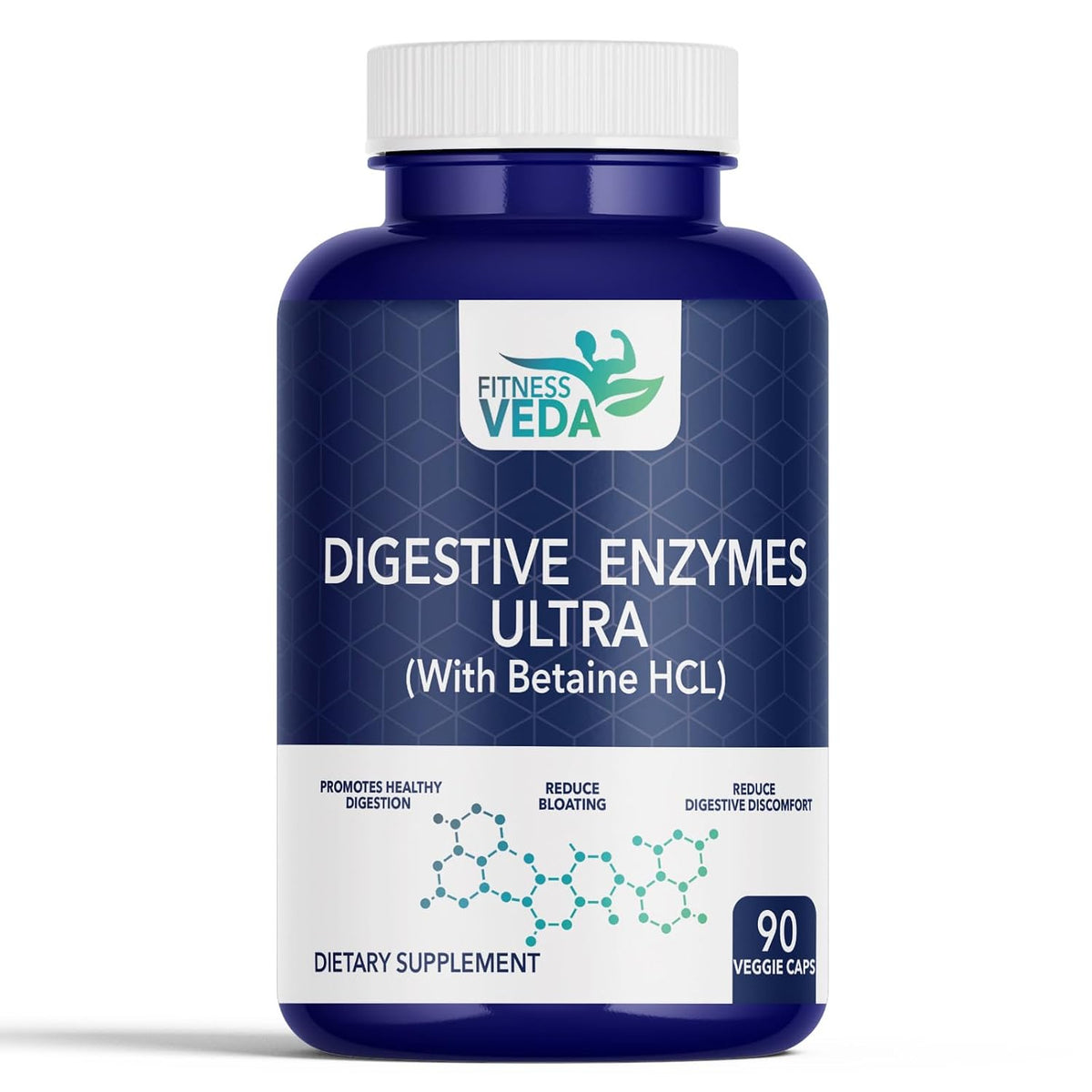 Fitness Veda Digestive Enzymes Ultra With Betaine Hcl - Full Spectrum Digestive Enzyme Supplement | 90 Capsules , 150gm 0.3lbs