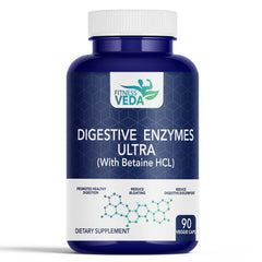 Fitness Veda Digestive Enzymes Ultra With Betaine Hcl - Full Spectrum Digestive Enzyme Supplement | 90 Capsules , 150gm 0.3lbs