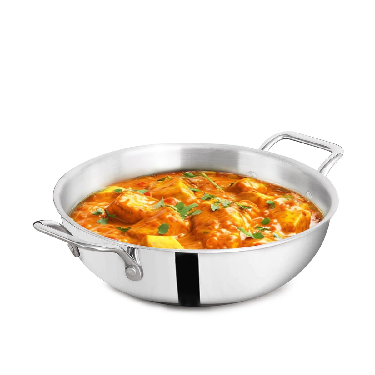 Triply Stainless Steel Kadai With Handle - Medium 23.4cm, 9.2 Inch, 2.7 Liters, 1.2 Kg | Induction Friendly, Nonstick 3-Layer Body, 100% Pure & Toxin-Free, No Chemical Coating