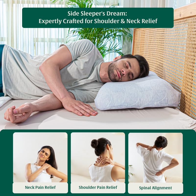 Cervical Ergonomic Orthopedic Memory Foam Wave Designed Bed Pillow, Big Size - 26.5 L X 15.5 W X 4.5 H Inch | Pillow For Sleeping, Neck Support, Back Pain Relief For All Sleeping Positions