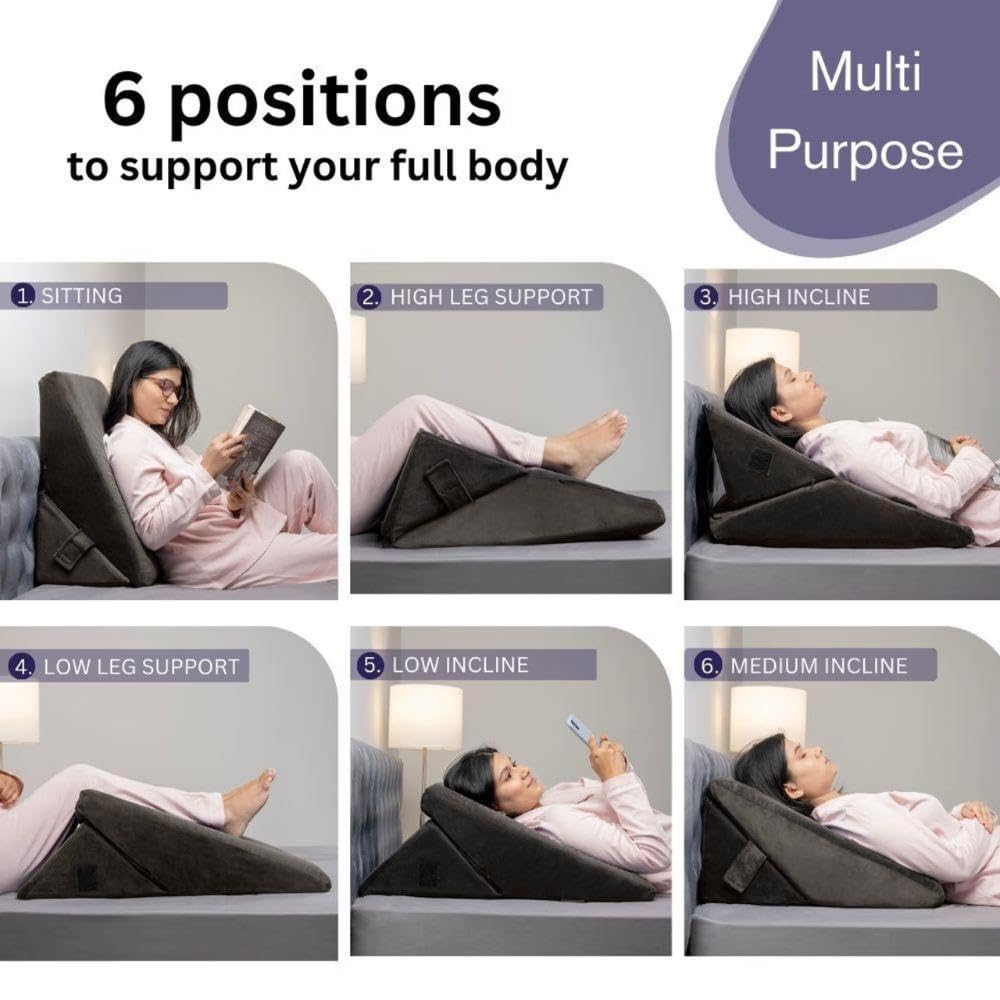 Wedge Cushion, Memory Foam Leg Pillow For Sleeping, Acid Reflux, Charcoal Grey | Back Support Pillow For Bed, For Sitting Wedge Pillow, Multi-Purpose Use | For Head & Neck Support Pillow