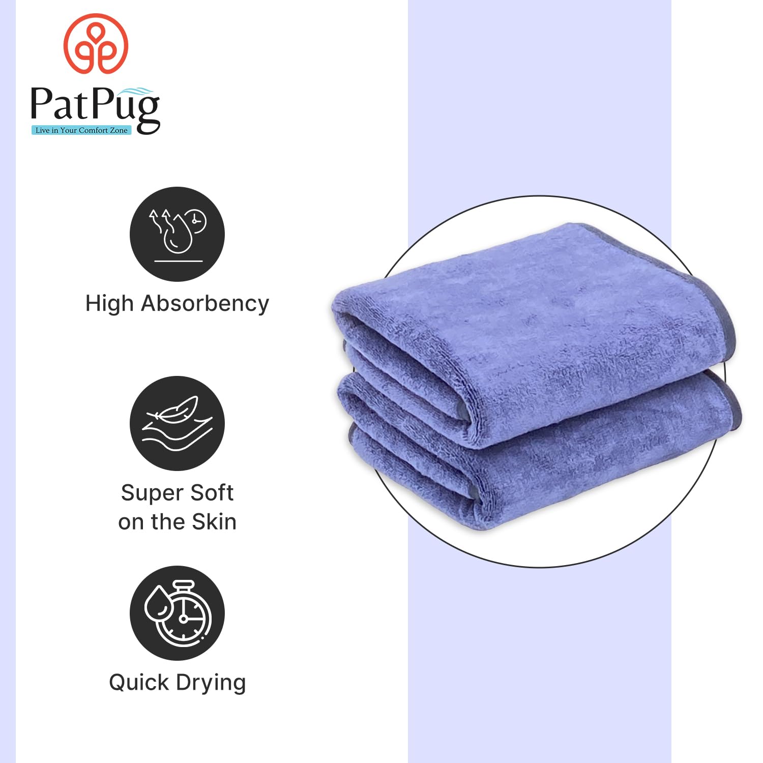 Patpug Ultra Soft Microfiber Hand Towel 400 | Comfortable, Fade Resistant, Highly Absorbent, Quick Drying Towel (Royal Blue) - 2 Piece