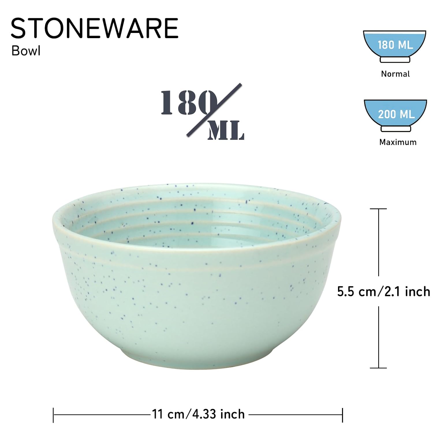 Hand Glazed Ceramic Serving Small Bowl Set Of 4 - 180ml Each, Mint Green | Microwave & Dishware Safe - Serving Katori Set