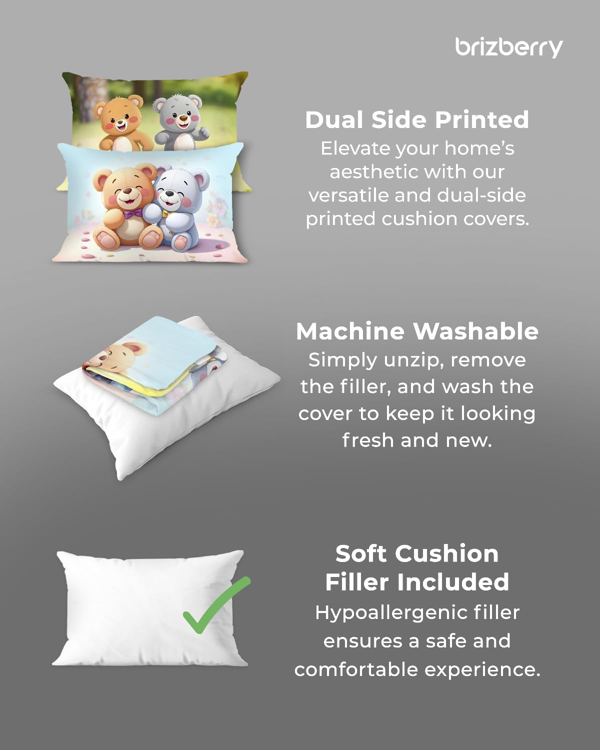 Kids Pillow Cushion With Super Soft Fabric, Animal & Cartoon Prints - 12x18 Inches | Dual Sided Design, Durable & Easy Care | Large & Versatile, Multi-Purpose, Made In India - Design 24