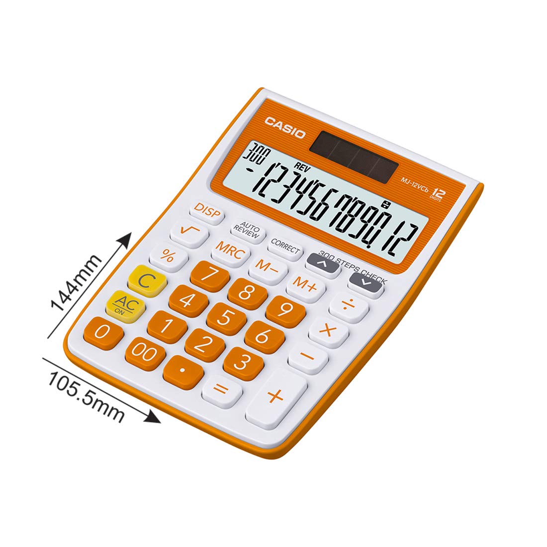 Casio Mj-12vcb-rg 300 Steps Check & Correct Colourful Desktop Calculator (Orange) | 12 Digits, 2-way Powered | Show Numbers In Million & Billion