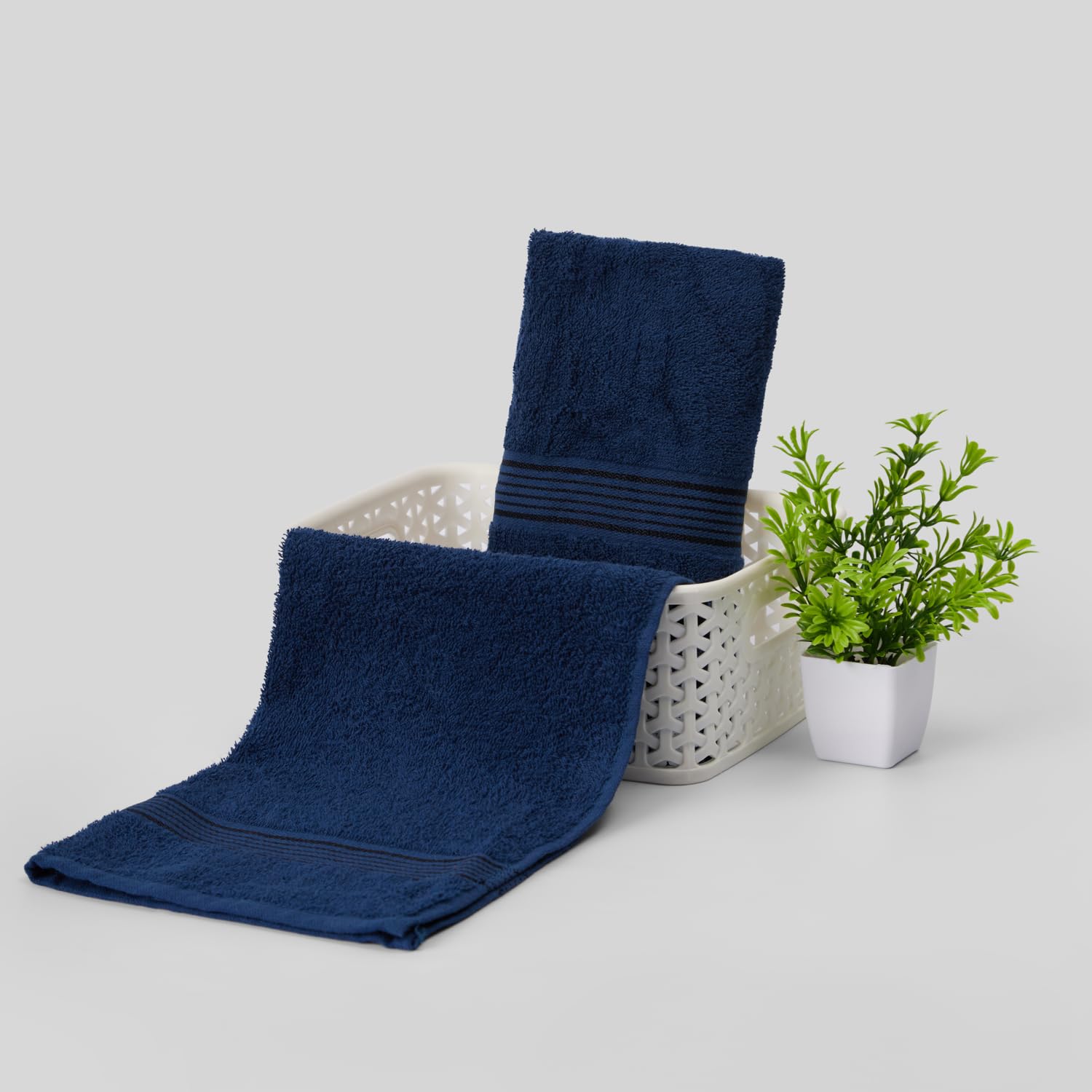 Kopa Quick Dry 100% Cotton Soft Terry Hand Towel 380 Gsm | Quick Dry 100% Cotton Super Absorbent, Lightweight (D'Ross) Hand Towel (Navy Blue)- Pack Of 2