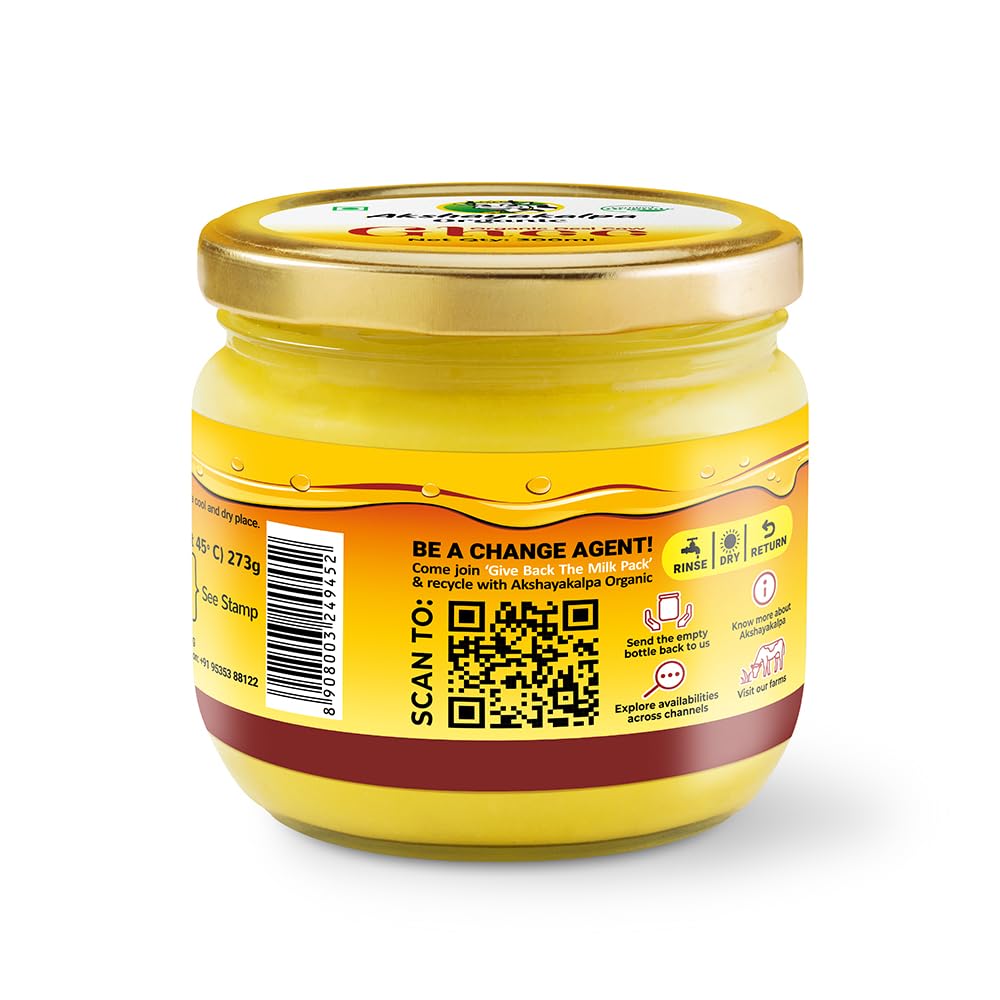 Organic Desi Cow Ghee By Akshayakalpa Organic | Rich In Vitamins A, D & K Healthy Desi Ghee Good For Boosts Energy | (300ml) 10.1 Ounce | Jar Pack