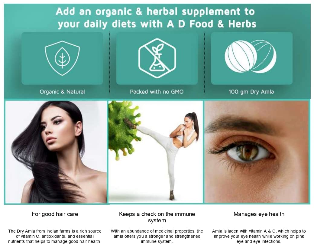 A D Food & Herbs Organic Amla Powder Indian Gooseberry Powder, Embica Officinalis, With Vitamin C And Antioxidants | 250gm 0.5lbs