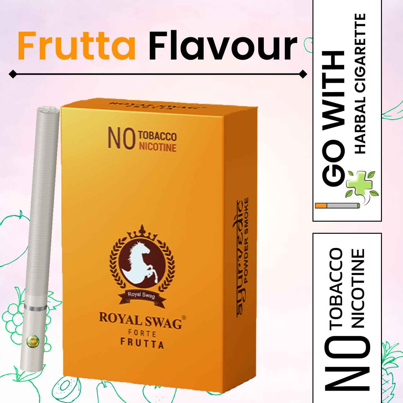 Royal Swag Natural Herbal Cigarettes Ginger, Frutta Flavour (20 Sticks) Ayurvedic Herbs Clove, Tulsi, And More Additives And Chemicals 100% Tobacco Free & Nicotine Free