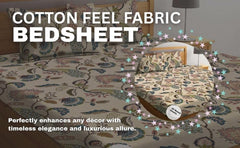 Feel Glace Cotton Bedsheets All Around Elastic Fitted Floral Bedsheets Queen Size - 60 X 78 Inches, Beige | Super Soft Fitted Bedsheet For Double Bed