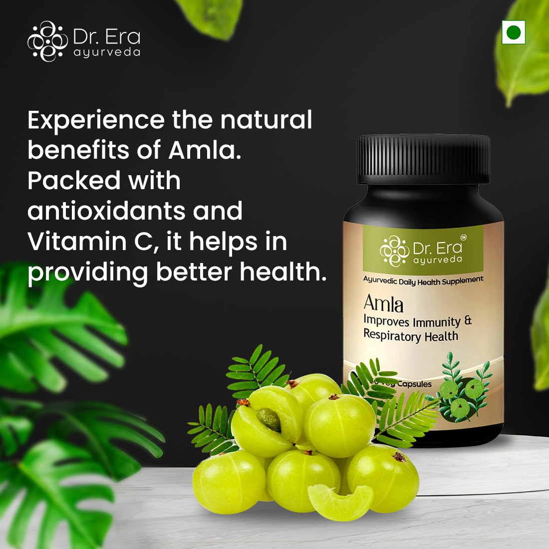 Dr. Era Ayurveda Amla Tablet Pure Herbs Used, Rich In Vitamin C & Antioxidants, Improves Digestion, Enhances Vision | 50 Veg Tablets 100gm 0.2lbs Each Pack Of 3