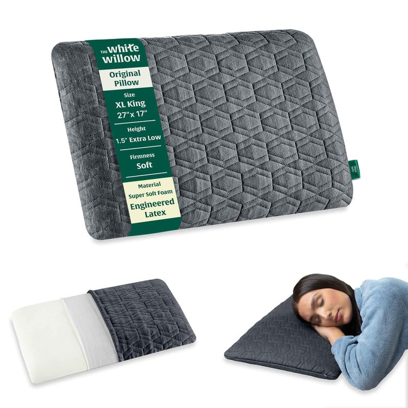 Orthopedic Cervical Pillow, Thin Pillow, Ultra Slim Engineered Latex Soft Pillow, Grey, Size - XL King, 1.5 Inch | Slim Pillow For Neck & Shoulder Pain-Flat Pillow, Washable Outer Cover