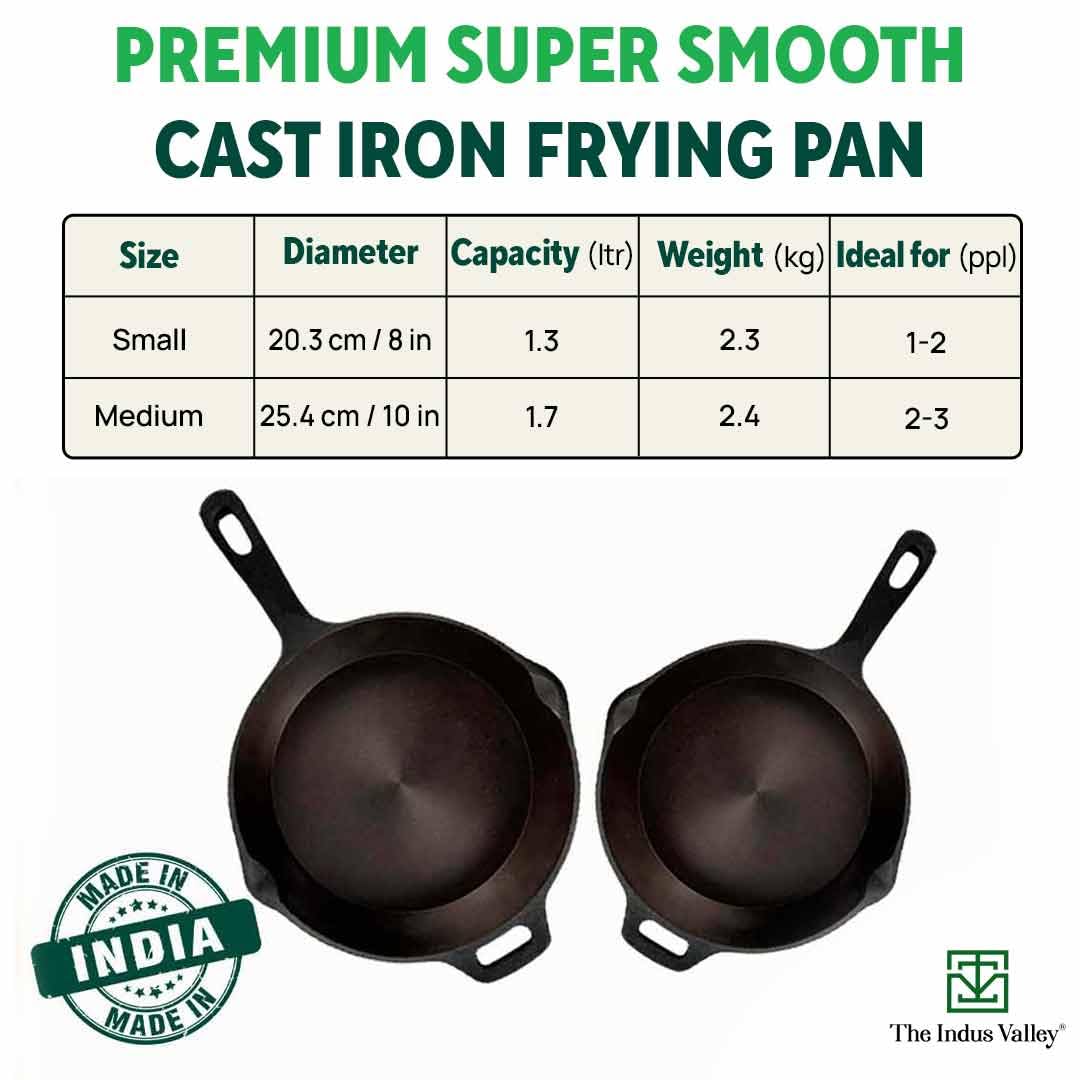 Super Smooth Black Cast Iron Fry Pan Or Skillet With Long Handle - Medium, 25.4 Cm, 10 Inch, 1.7 Liters, 2.4 Kg | Induction Friendly, Nonstick Pre-Seasoned,100% Pure & Toxin Free, No Chemical Coating