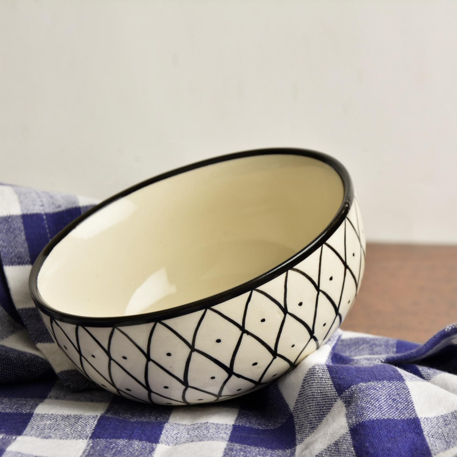 Hand Painted Black & White Spiral Ceramic Serving Bowls Set Of 2 - 5 Inches, 325ml Each | Salad Bowls - Maggie Bowls | Microwave & Dishwasher Safe Vegetable, Pasta, Snack Serving Bowls