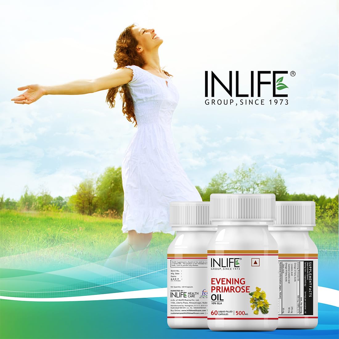 Inlife Evening Primrose Oil Capsules 500mg 10% Gamma Lionlenic Acid, Supplement For Hair & Skin | 60 Liquid Filled Capsules 100gm 0.2lbs Each Pack Of 2