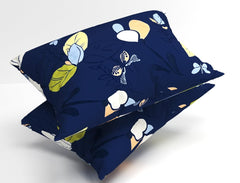 Glace Cotton Flat Double Bedsheets With 2 Pillow Covers | 90 X 90 Inches, Blue & Yellow | Double Bed Breathable | Wrinkle Free & Summer
