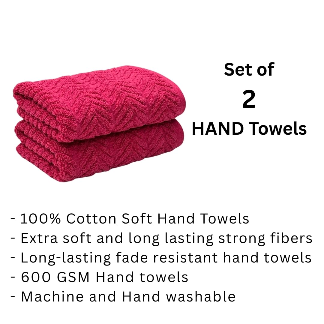 Stamio Cotton Hand Towels 400 Gsm | Home & Kitchen Use, Gym, Wash Basin, Sports | Soft, Absorbent, Quick Dry, Full Large Size (Set Of 2)- Maroon Red