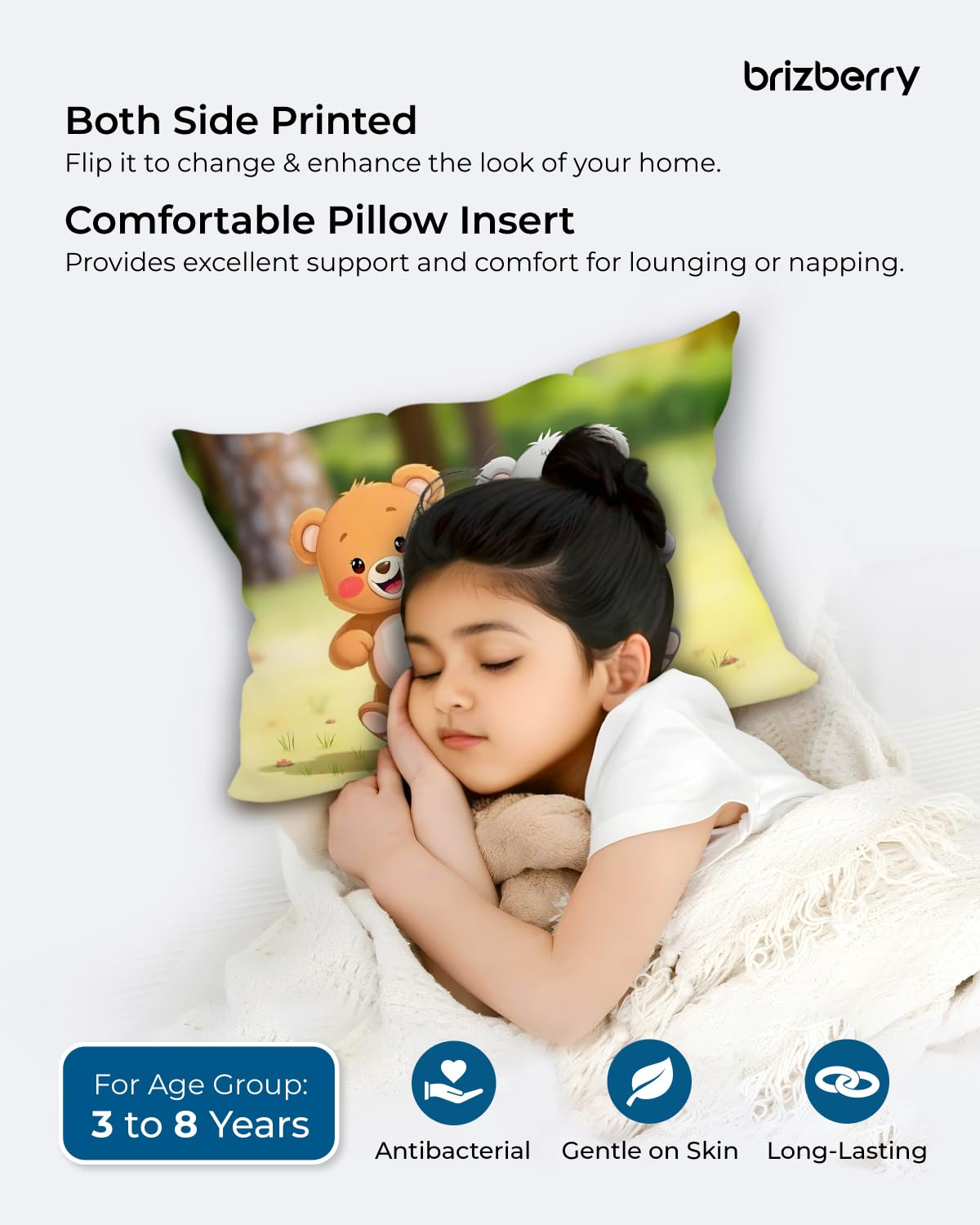 Kids Pillow Cushion With Super Soft Fabric, Animal & Cartoon Prints - 12x18 Inches | Dual Sided Design, Durable & Easy Care | Large & Versatile, Multi-Purpose, Made In India - Design 24