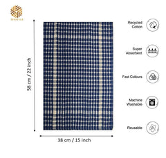 Texstyle Kitchen Cleaning Towel 400 Gsm | Soft & Absorbent Hand Towel For Kitchen Cleaning & Quick Drying Of Plates & Glasses (Blue) - Set Of 4