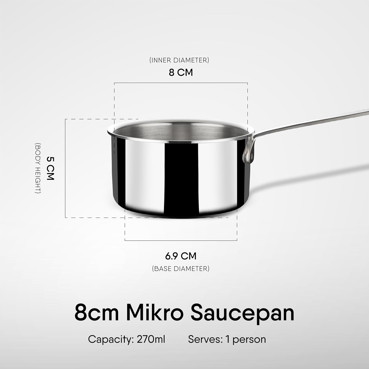 Artisan Triply Stainless Steel Micro Saucepan | Mini Milk Pan 270ml, 8cm - Induction Base Coffee Pan