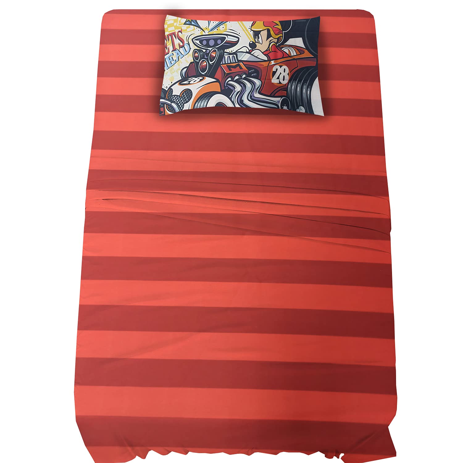 100% Cotton Kids Bedsheet For Single Bed With 1 Pillow Cover - 57 X 88 Inches, Red | Durable & Wrinkle Free - All Season Bedding