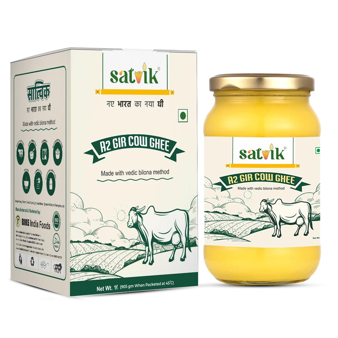 100% Natural A2 Gir Cow Ghee By Satvik Pure Ghee | Healthy & Delicious Nutrients Lab Certified Desi Ghee Good For Sweets | 2 Litr (1 Litr * 2) 67.6 Ounce | Jar Pack