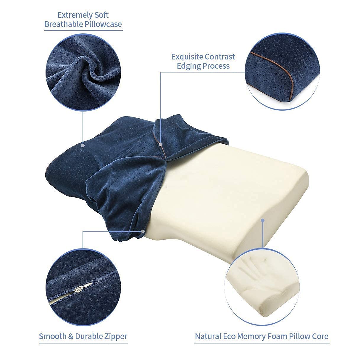 Memory Foam Pillow, Orthopedic Pillow For Neck Pain Relief, Navy Blue | Cervical Contour Memory Foam Pillow, Soft Pillow For Shoulder, Head Pain Relief, Adjustable Pillow - Pack Of 1