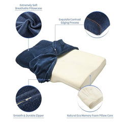 Memory Foam Pillow, Orthopedic Pillow For Neck Pain Relief, Navy Blue | Cervical Contour Memory Foam Pillow, Soft Pillow For Shoulder, Head Pain Relief, Adjustable Pillow - Pack Of 1