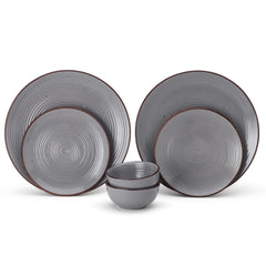Hand Painted Ceramic Stoneware Dinner Set Of 6 - Grey | 2 Dinner Plates, 10 Inch Each+ 2 Small Plates, 7 Inch Each + 2 Small Dinner Bowls, 180ml Each - Microwave & Dishwasher Safe