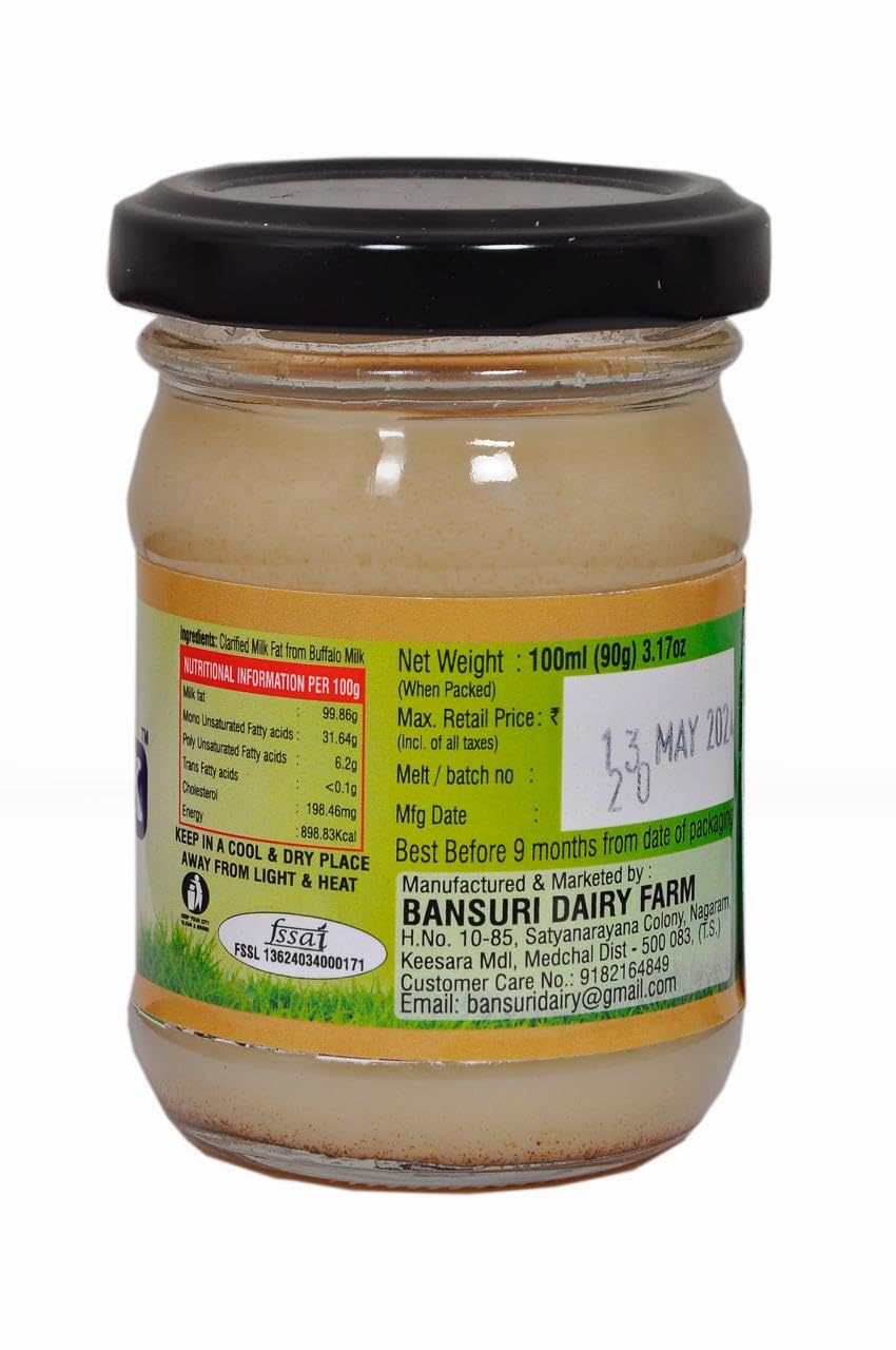 100% Natural Buffalo Ghee By Yadirk | High In Protein Fiber Healthy & Nutrients Desi Buffalo Ghee Good For Strong Body | 300ml (100ml * 3) 10.1 Ounce | Jar Pack