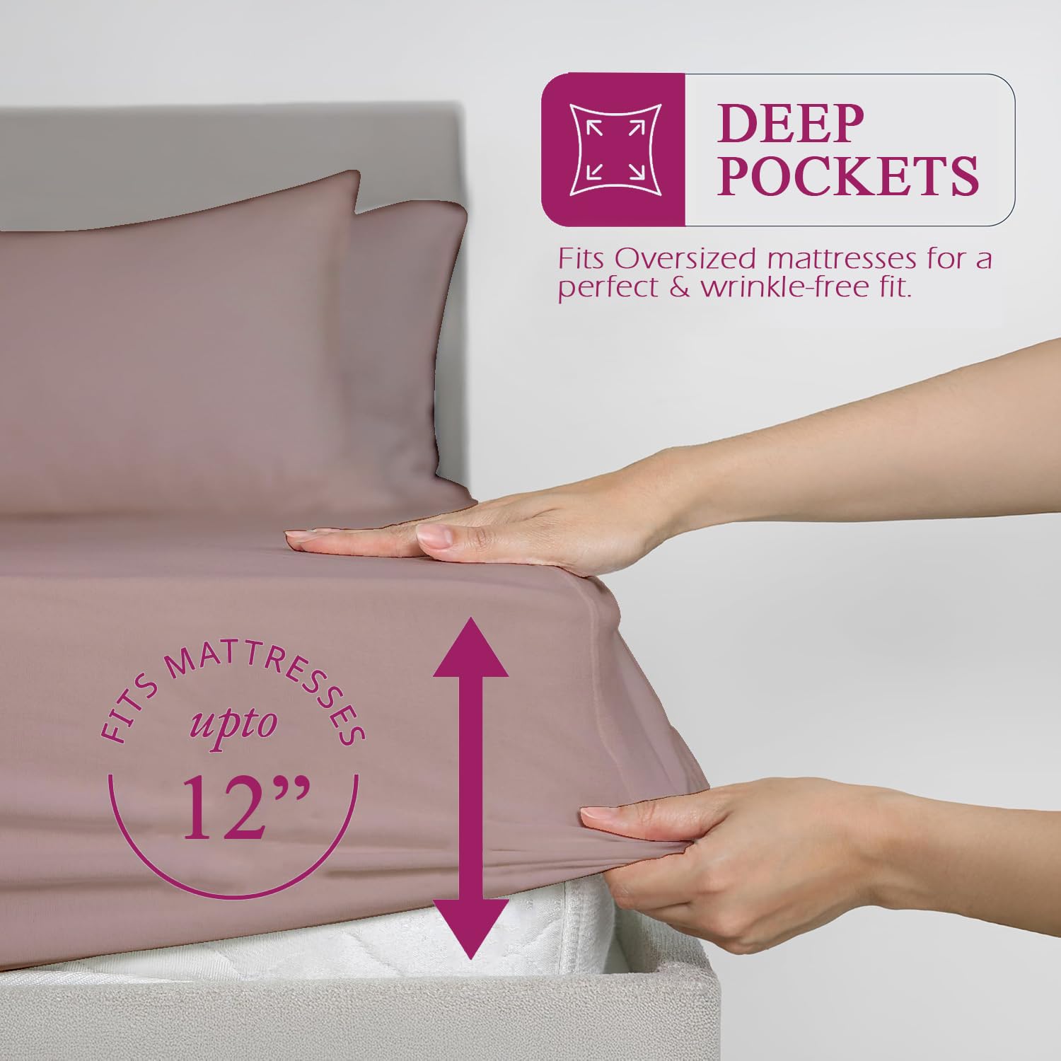 Bamboo Elastic Fitted Bedsheet With 2 Pillow Cover - 48 X 78 Inches, Cameo Rose | Soft, Breathable & Eco-Friendly | Perfect Gifting Festival, Housewarming, Anniversaries